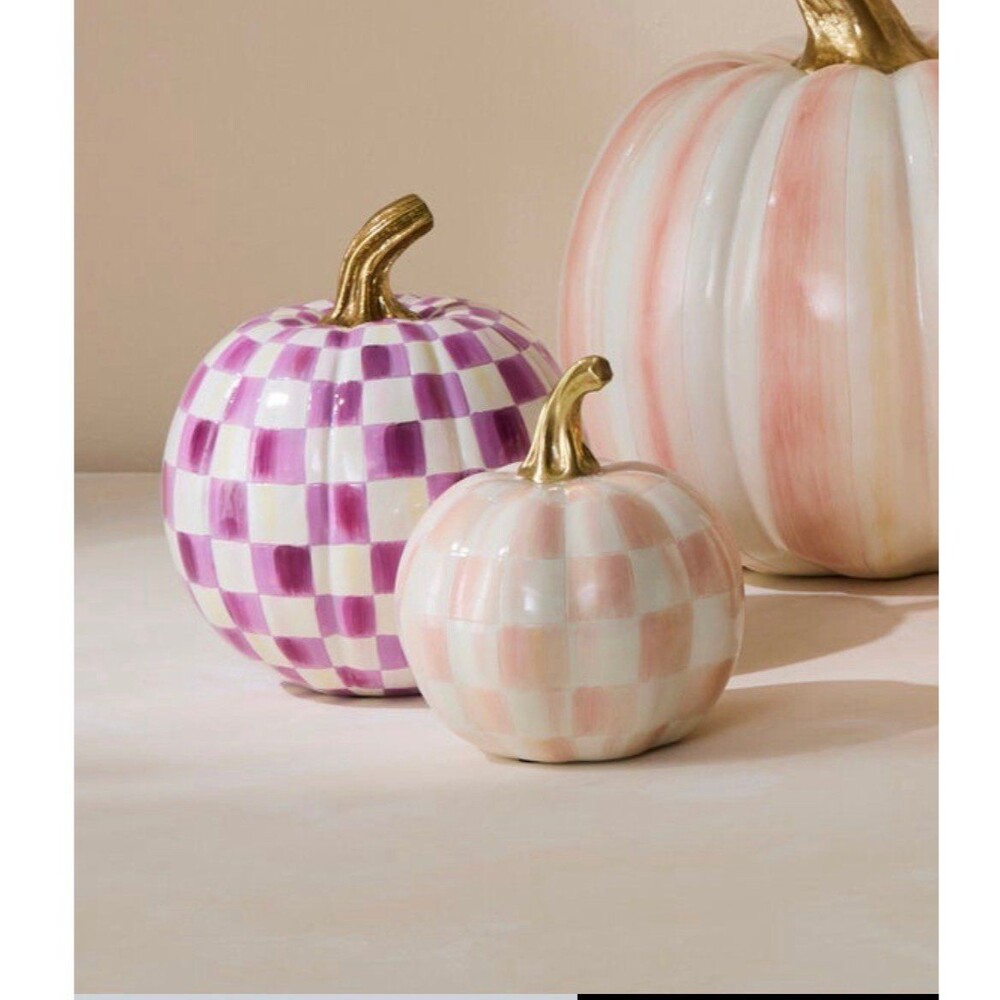 NEW MacKenzie-Childs Rosy Check Mini Pumpkin in Original Box